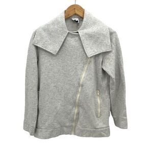 A Ruby Womens Heather Asymmetric Zip Long Sleeve Cotton Blend Sweatshirt Gray 1‎